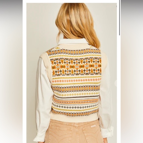 Love Tree snow flowers print Multicolor Knit Sweater V beck Vest size small - Picture 2 of 10